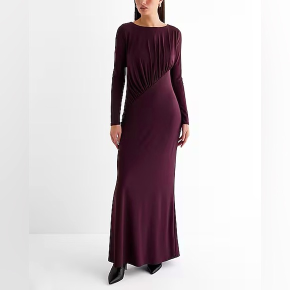 NWT EXPRESS RUCHED LONG SLEEVE DRESS BURGUNDY SIZE MEDIUM - Picture 1 of 1